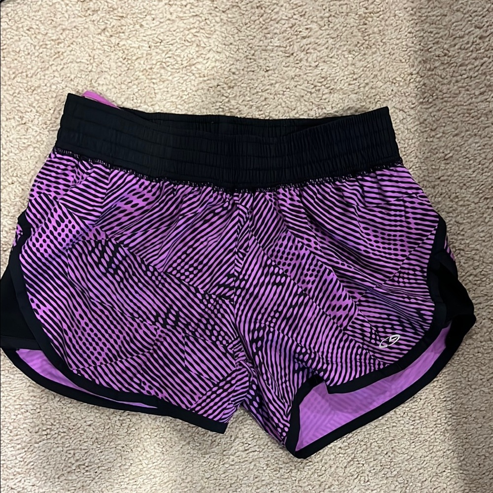 Champion Black and Purple Athletic Shorts with Geometric Pattern